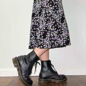 Dr. Martens Black iconic 1460 Leather 8-Eye Lace-Up Boots with Yellow Stitching